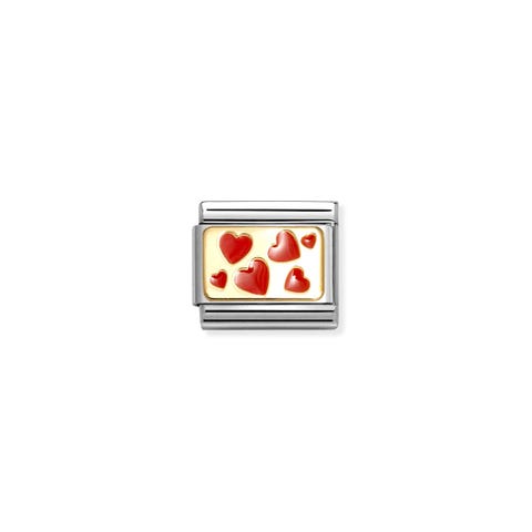 Link Composable Classic Plaque avec cœurs Link thème amour en or 750 et émail rouge