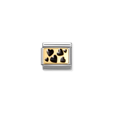Composable Classic Link, Black Hearts Plaque Stainless steel Link with yellow gold and Black Hearts