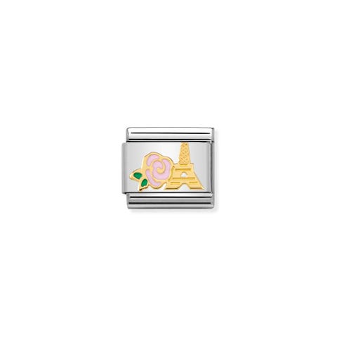Composable Classic Link Rose und Eiffelturm Eiffelturm und Rose aus 750er Gelbgold und Emaille