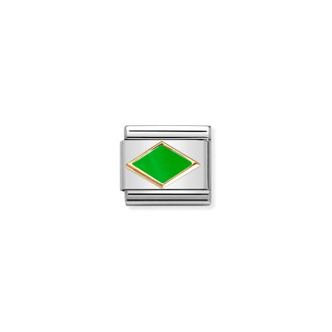 Link Composable Classic Oro con Rombo Verde Link in Acciaio, Smalto colorato e Oro 750