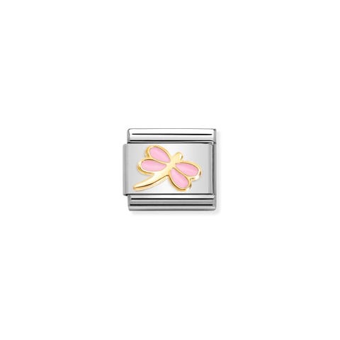 Composable Classic Link, gold with Pink Dragonfly Stainless steel Link with Animal symbol in 18K gold