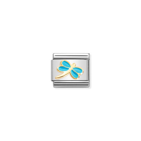 Composable Classic Link, gold with Turquoise Dragonfly Stainless steel Link with symbol in 18K gold and Turquoise Enamel