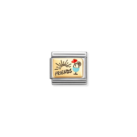 Composable Classic Link, FRIENDS Cocktail Stainless steel Link, bonded yellow gold, coloured enamel, Friendship theme