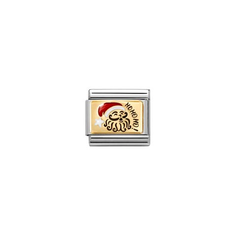 Link Composable Classic Babbo Natale HOHOHO Link in Acciaio e oro giallo con simbolo Natalizio