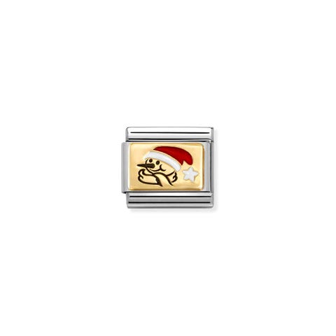 Composable Classic Link, Snowman, Santa Hat Stainless steel Link with gold Snowman symbol with Santa Hat