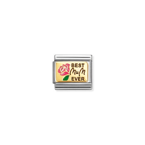 Composable Classic Link, BEST MUM EVER Stainless steel and bonded yellow gold Link with enamel decorations