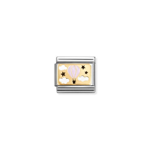 Link Composable Classic Globo rosa Link en Acero con placa Oro amarillo 750 y esmalte