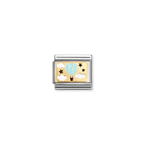 Link Composable Classic Globo azul Link en Acero con placa Oro amarillo 750 y esmalte
