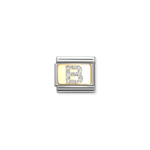 Link Composable Classic lettre B glitter argent Link avec détails en or et glitter, thème alphabet