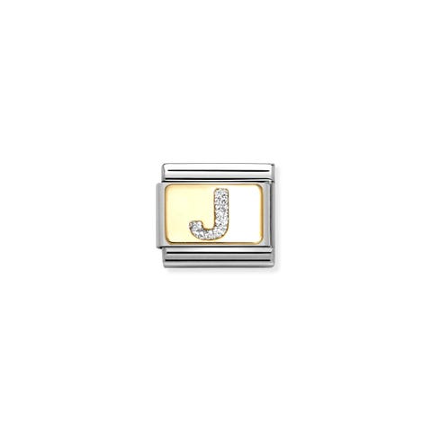Link Composable Classic lettre J glitter argent Link avec lettre de l’alphabet en acier et or 750