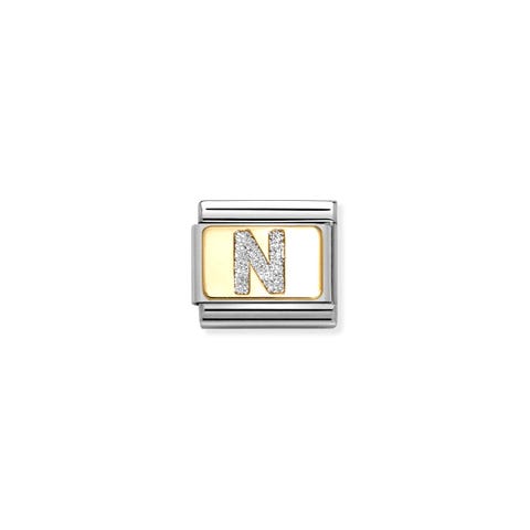 Link Composable Classic lettre N glitter argent Link avec lettre de l’alphabet en acier, or et glitter