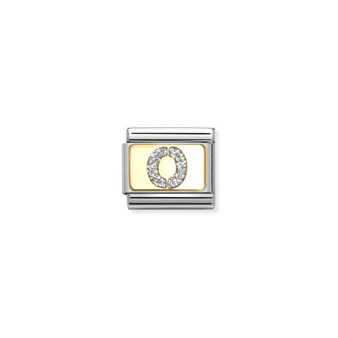 Composable Classic Link, Letter O, Silver Glitter Link with Letter O with glitter, stainless steel and gold