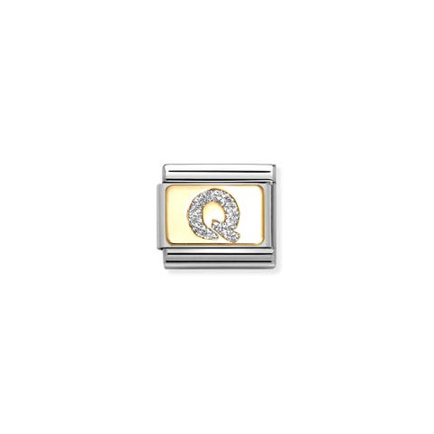Link Composable Classic lettre Q glitter argent Link acier et or 750 avec glitter argent
