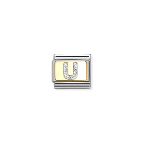 Composable Classic Link, Letter U, Silver Glitter Link with details in 18K gold and glitter