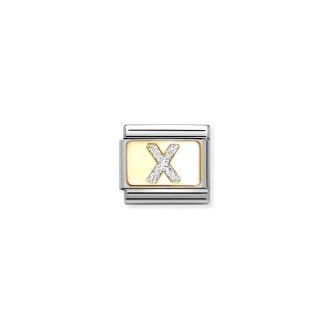 Link Composable Classic lettre X glitter argent Link en acier et or avec lettre de l’alphabet