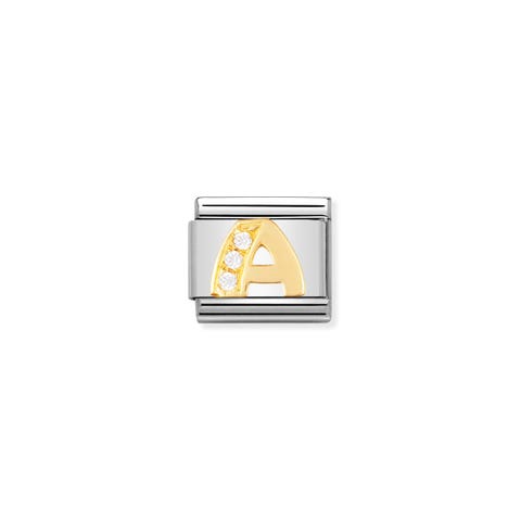Composable Classic Link Letter A with white Stones Alphabet Link in bonded yellow gold and Cubic Zirconia