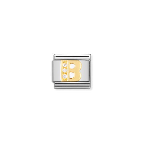 Link Composable Classic Lettera B in Oro e Pietre Link con lettera B in Acciaio e Cubic Zirconia
