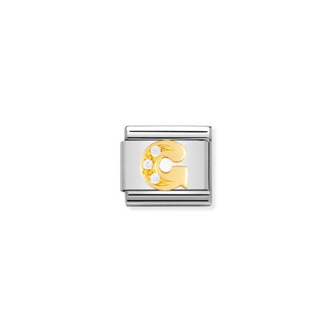 Composable Classic Link Letter G with Stones Alphabet Link in bonded yellow gold and Cubic Zirconia