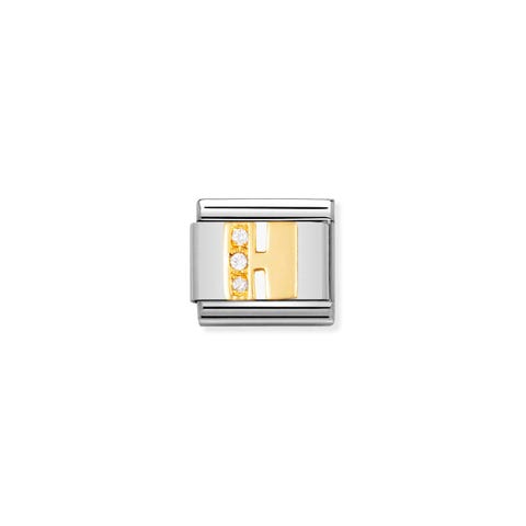 Composable Classic Link Letter H with Stones Link in bonded yellow gold and Cubic Zirconia with Alphabet symbol