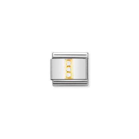 Link Composable Classic Lettera I in Oro e Pietre Simbolo alfabetico in Acciaio e Cubic Zirconia