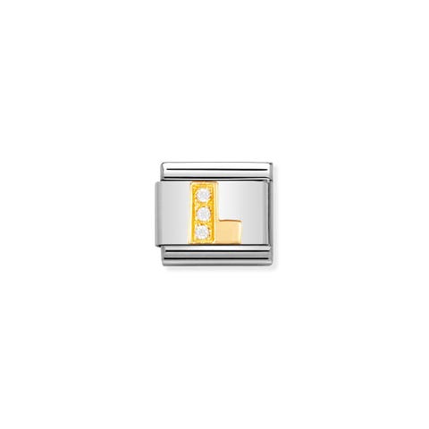 Composable Classic Link Letter L with Stones Alphabet symbol Link in bonded yellow gold and Cubic Zirconia