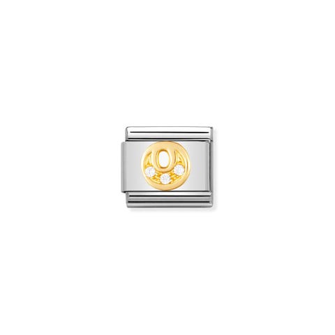 Link Composable Classic Lettera O in Oro e Pietre Simbolo dell'alfabeto in Acciaio e Cubic Zirconia