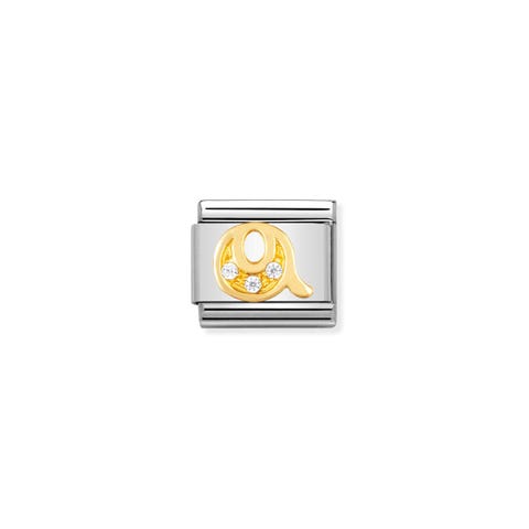 Link Composable Classic Lettera Q in Oro e Pietre Simbolo alfabeto in Acciaio e Cubic Zirconia