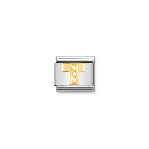 Link Composable Classic Lettera T in Oro e Pietre Link in Oro 750 e Cubic Zirconia con lettera T