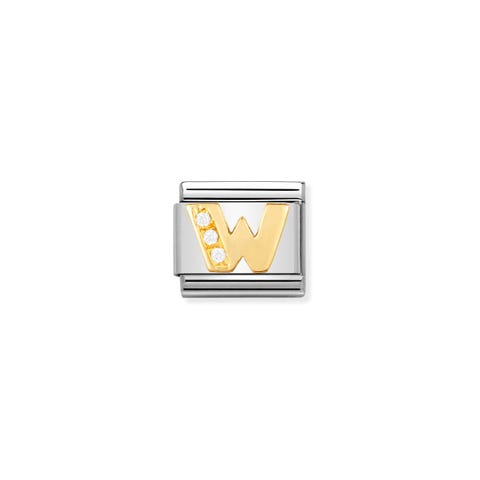 Link Composable Classic Lettera W in Oro e Pietre Link in Oro 750 e Cubic Zirconia con lettera W
