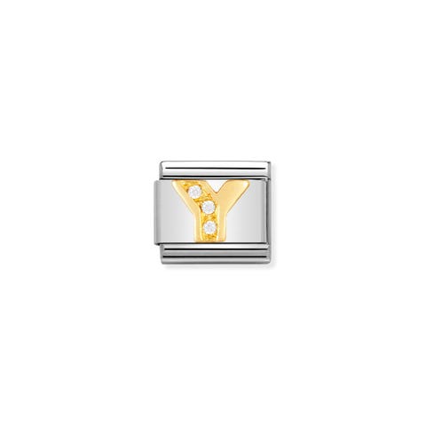 Link Composable Classic Lettera Y in Oro e Pietre Link alfabetico con lettera in Oro 750 e Zirconi
