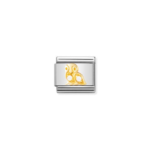 Composable Classic Link Uhu mit Steinen Link Tiersymbol, Edelstahl, 750er Gelbgold, Cubic Zirmitia
