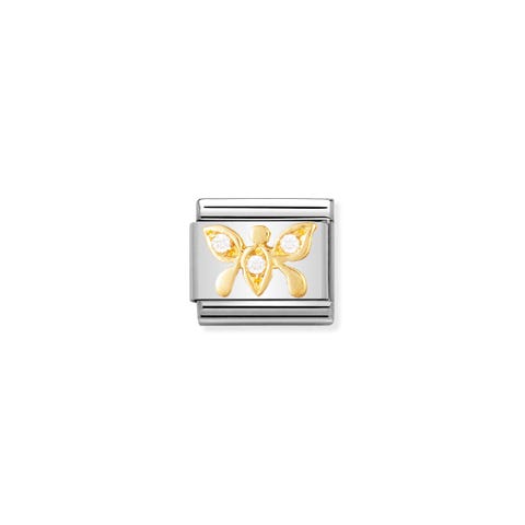 Composable Classic Link Schmetterling und Steine Link Edelstahl, Gelbgold, Cubic Zirmitia Schmetterling
