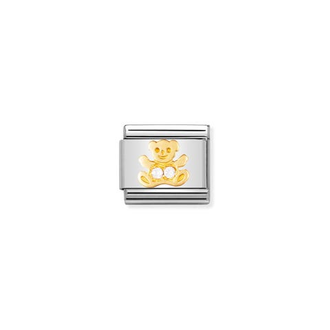 Link Composable Classic Ours avec Pierres blanches Link en Acier, Or et Cubic Zirconia blanc