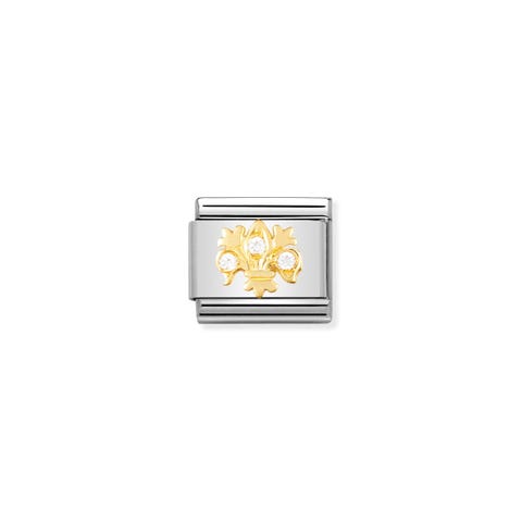 Link Composable Classic Lirio con Piedras Link en Oro y Circones Cúbicos blancos con símbolo de Lirio