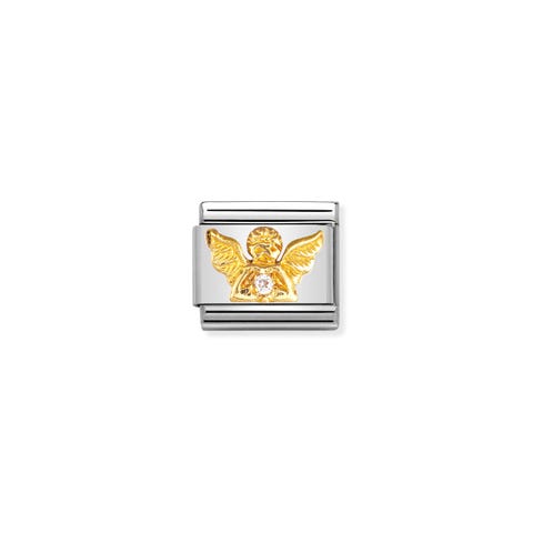 Composable Classic Link Angel with Stones Link in bonded yellow gold and Cubic Zirconia with Angel symbol