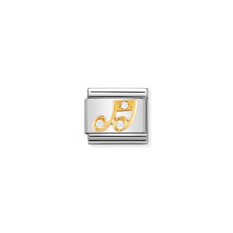 Link Composable Classic Nota musical blanca Link Nota Musical en Oro y detalles de Circones Cúbicos blancos