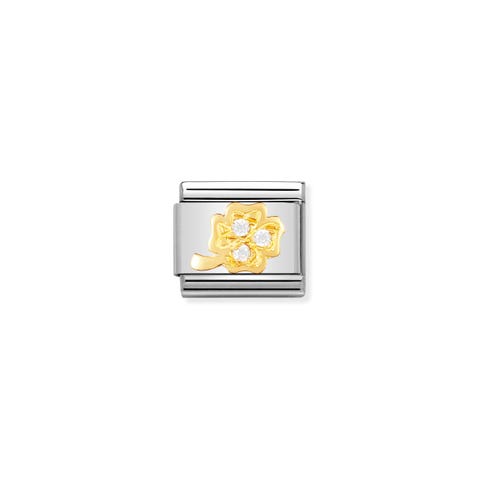 Composable Classic Link white Four-Leaf Clover with Zirconia Link in bonded yellow gold and Cubic Zirconia with white Four-Leaf symbol
