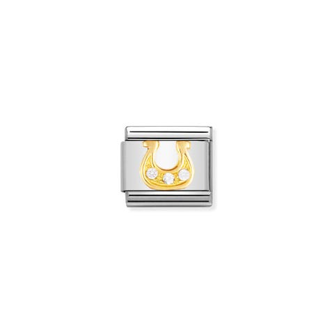 Composable Classic Link white Danish Horseshoe with Stones White Danish horseshoe Link in bonded yellow gold and Cubic Zirconia