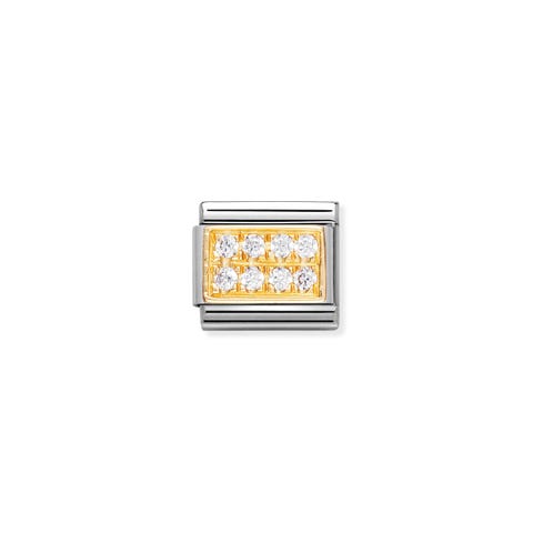 Link Composable Classic Pietra natale Aprile Link in Oro 750 e Cubic Zirconia bianchi