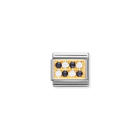 Link Composable Classic con Pietre bianco e nero Link in Oro 750 e Cubic Zirconia