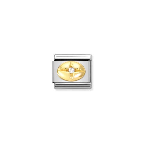 Link Composable Classic or et diamants avec ovale Link en acier avec symbole or 750 et diamant synthétique