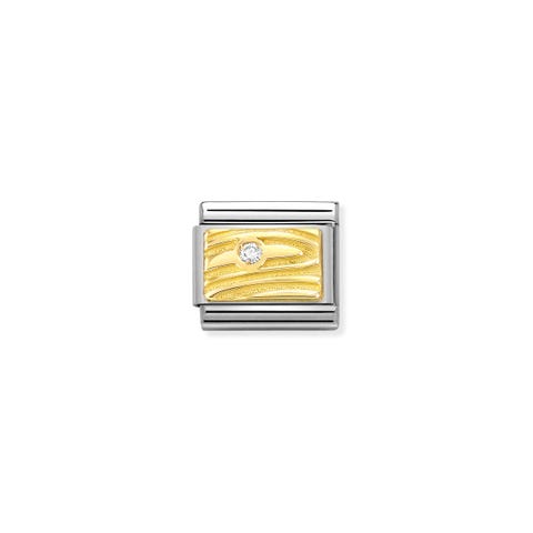 Link Composable Classic plaque  effet vagues en or et diamants Link en acier avec plaque or 750 et diamant synthétique