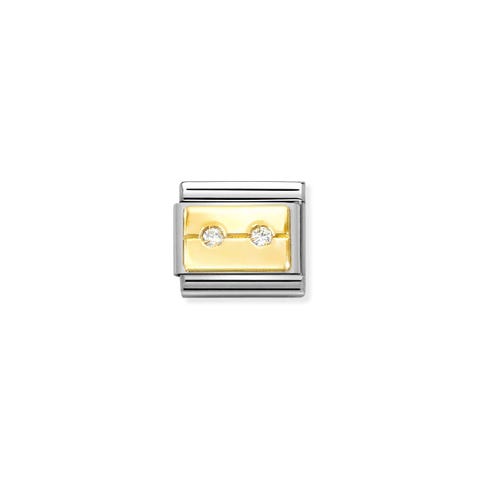 Link Composable Classic avec ligne sur plaque en or et diamants Link en acier et or décoré avec diamants synthétiques