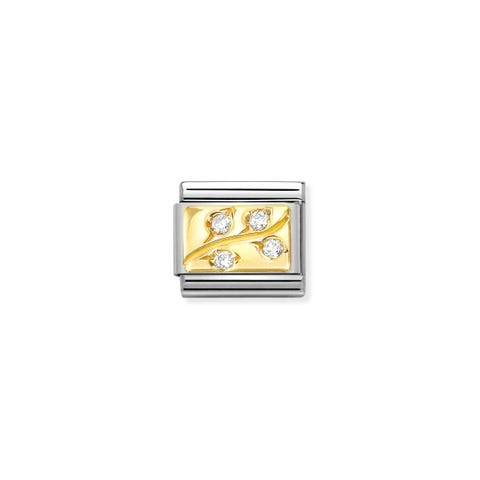 Link Composable Classic feuilles en or et diamants Link avec plaque en or 750 et diamants synthétiques