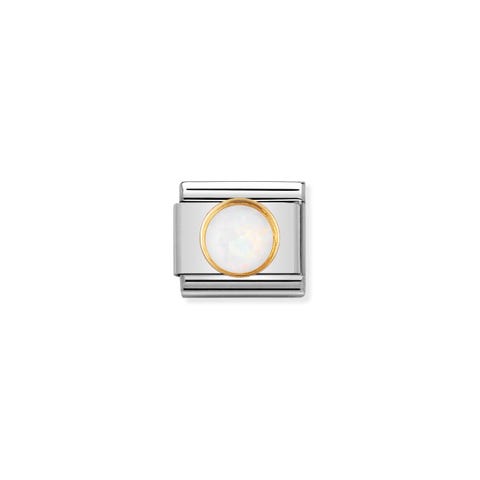 Composable Classic Link October round Birthstone Link in bonded yellow gold with round and natural stone