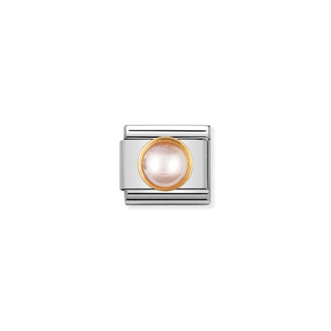 Link Composable Classic Oro e Perla rosa tonda Link in Oro 750, Pietra dura colorata e rotonda