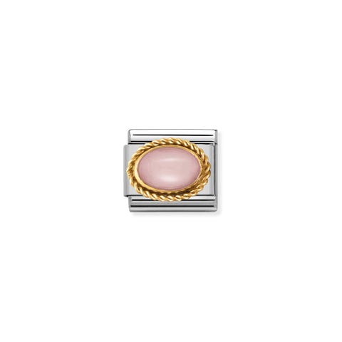 Composable Classic Link with pink Opaline Link in bonded yellow gold with oval and semiprecious stone