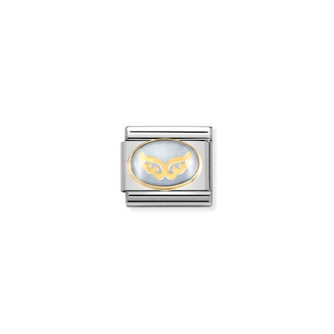 Classic Composable Sky Blue Jade Archangel Link Steel Link with Gold Wings and luxury Gemstone