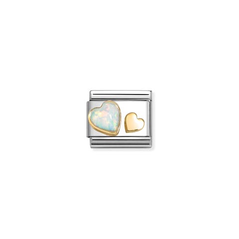 Link Composable Classic cœurs avec opale blanc Link en acier avec cœurs avec pierre précieuse et or jaune
