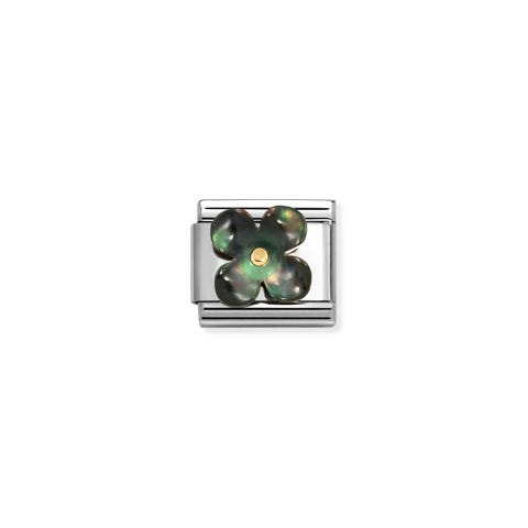 Composable Classic Link, Flower Black Mother of Pearl Stainless steel Link with Flower, Black Mother of Pearl